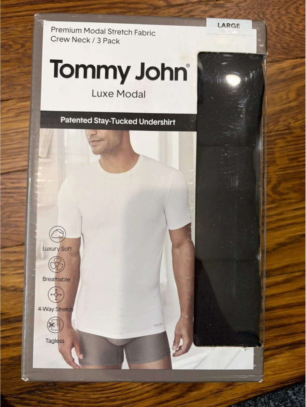 Tommy John Luxe Modal Crew Neck Undershirt 3 Pack Black Large New